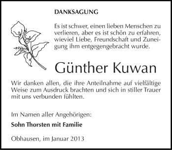 Traueranzeige von Günther Kuwan von Mitteldeutsche Zeitung Merseburg/Querfurt