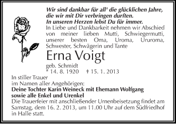 Traueranzeige von Erna Voigt von Mitteldeutsche Zeitung Halle/Saalkreis