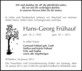 Traueranzeige von Hans-Georg Frühauf von Mitteldeutsche Zeitung Aschersleben