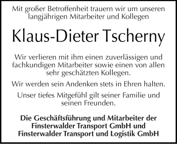 Traueranzeige von Klaus-Dieter Tscherny von Mitteldeutsche Zeitung Halle/Saalkreis