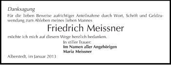 Traueranzeige von Friedrich Meissner von Mitteldeutsche Zeitung Merseburg/Querfurt