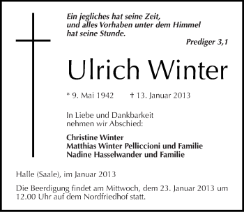Traueranzeige von Ulrich Winter von Mitteldeutsche Zeitung Halle/Saalkreis