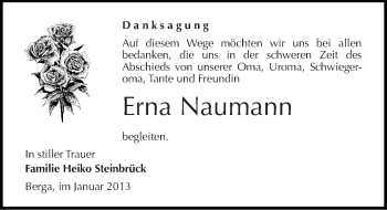 Traueranzeige von Erna Naumann von Mitteldeutsche Zeitung Sangerhausen
