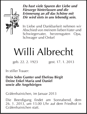 Traueranzeige von Willi Albrecht von Mitteldeutsche Zeitung Wittenberg