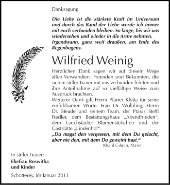 Traueranzeige von Wilfried Weinig von Mitteldeutsche Zeitung Merseburg/Querfurt