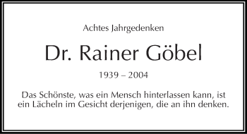 Traueranzeige von Rainer Göbel von Mitteldeutsche Zeitung Wittenberg