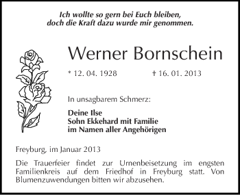Traueranzeige von Werner Bornschein von Mitteldeutsche Zeitung Naumburg/Nebra