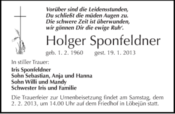 Traueranzeige von Holger Sponfeldner von Mitteldeutsche Zeitung Halle/Saalkreis