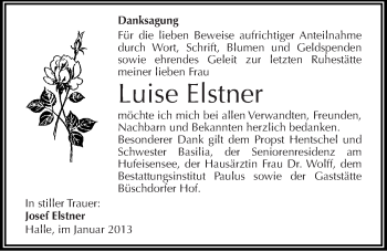 Traueranzeige von Luise Elstner von Mitteldeutsche Zeitung Halle/Saalkreis
