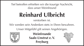 Traueranzeige von Reinhard Ulbricht von Mitteldeutsche Zeitung Naumburg/Nebra