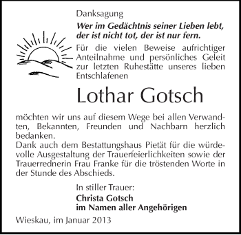 Traueranzeige von Lothar Gotsch von Mitteldeutsche Zeitung Köthen