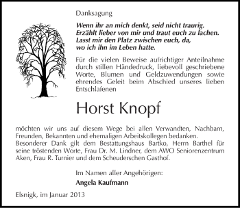 Traueranzeige von Horst Knopf von Mitteldeutsche Zeitung Köthen