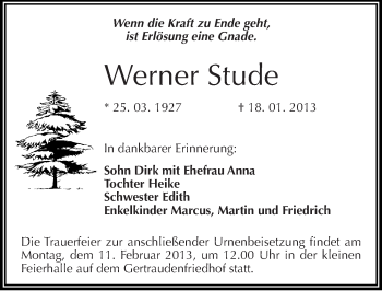 Traueranzeige von Werner Stude von Mitteldeutsche Zeitung Halle/Saalkreis