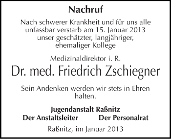 Traueranzeige von Friedrich Zschiegner von Mitteldeutsche Zeitung Halle/Saalkreis