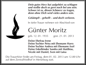 Traueranzeige von Günter Moritz von Mitteldeutsche Zeitung Merseburg/Querfurt