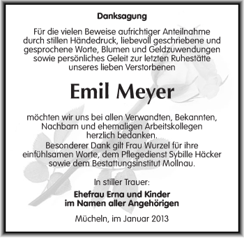 Traueranzeige von Emil Meyer von Mitteldeutsche Zeitung Merseburg/Querfurt