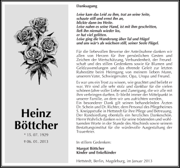 Traueranzeige von Heinz Böttcher von Mitteldeutsche Zeitung Mansfelder Land