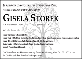 Traueranzeige von Gisela Storek von Mitteldeutsche Zeitung Merseburg/Querfurt