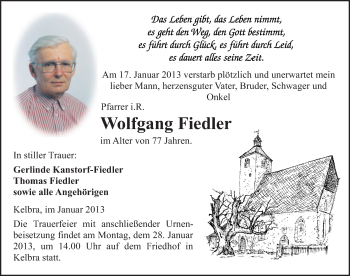 Traueranzeige von Wolfgang Fiedler von Mitteldeutsche Zeitung Sangerhausen