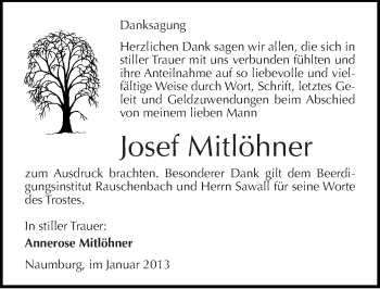 Traueranzeige von Josef Mitlöhner von Mitteldeutsche Zeitung Naumburg/Nebra