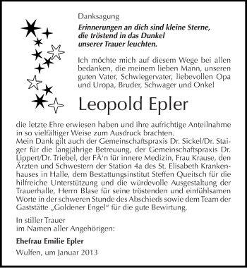Traueranzeige von Leopold Epler von Mitteldeutsche Zeitung Köthen