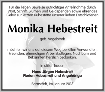 Traueranzeige von Monika Hebestreit von Mitteldeutsche Zeitung Merseburg/Querfurt