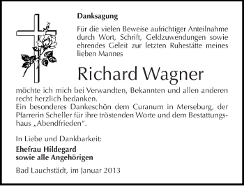 Traueranzeige von Richard Wagner von Mitteldeutsche Zeitung Merseburg/Querfurt