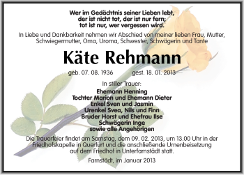 Traueranzeige von Käte Rehmann von Mitteldeutsche Zeitung Merseburg/Querfurt