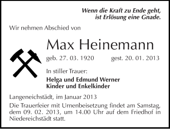 Traueranzeige von Max Heinemann von Mitteldeutsche Zeitung Merseburg/Querfurt
