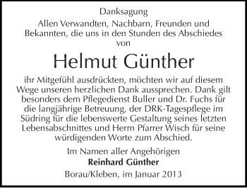 Traueranzeige von Helmut Günther von Mitteldeutsche Zeitung Weißenfels