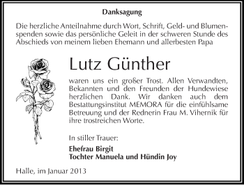 Traueranzeige von Lutz Günther von Mitteldeutsche Zeitung Halle/Saalkreis