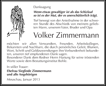 Traueranzeige von Volker Zimmermann von Mitteldeutsche Zeitung Merseburg/Querfurt