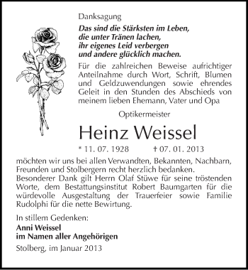Traueranzeige von Heinz Weissel von Mitteldeutsche Zeitung Sangerhausen
