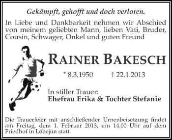 Traueranzeige von Rainer Bakesch von Mitteldeutsche Zeitung Halle/Saalkreis