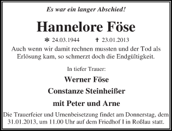 Traueranzeige von Hannelore Föse von Mitteldeutsche Zeitung Dessau-Roßlau