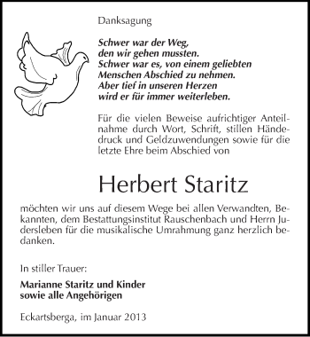 Traueranzeige von Herbert Staritz von Mitteldeutsche Zeitung Naumburg/Nebra