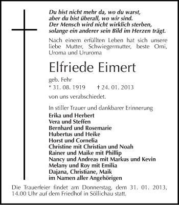 Traueranzeige von Elfriede Eimert von Mitteldeutsche Zeitung Wittenberg