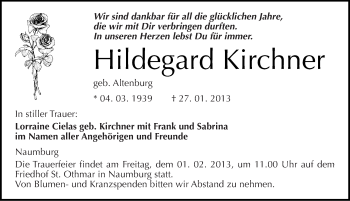 Traueranzeige von Hildegard Kirchner von Mitteldeutsche Zeitung Naumburg/Nebra