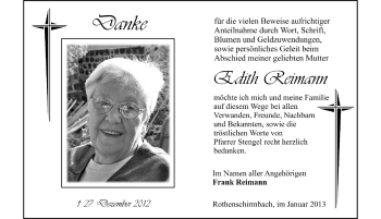 Traueranzeige von Edith Reimann von Mitteldeutsche Zeitung Mansfelder Land