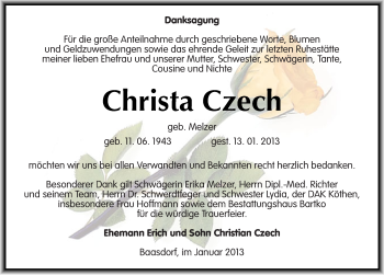 Traueranzeige von Christa Czech von Mitteldeutsche Zeitung Köthen