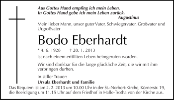 Traueranzeige von Bodo Eberhardt von Mitteldeutsche Zeitung Halle/Saalkreis