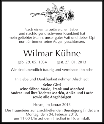 Traueranzeige von Wilmar Kühne von Mitteldeutsche Zeitung Aschersleben