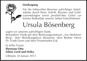 Traueranzeige von Ursula Bösenberg von Mitteldeutsche Zeitung Halle/Saalkreis