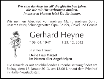 Traueranzeige von Gerhard Heyne von Mitteldeutsche Zeitung Halle/Saalkreis