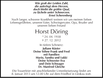 Traueranzeige von Horst Döring von Mitteldeutsche Zeitung Halle/Saalkreis