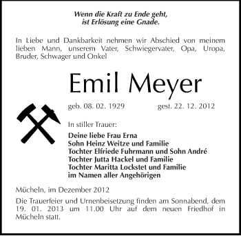 Traueranzeige von Emil Meyer von Mitteldeutsche Zeitung Merseburg/Querfurt