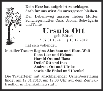 Traueranzeige von Ursula Ott von Mitteldeutsche Zeitung Dessau-Roßlau