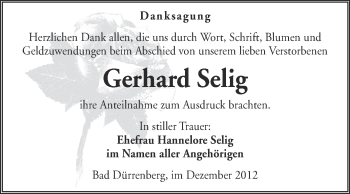 Traueranzeige von Gerhard Selig von Mitteldeutsche Zeitung Merseburg/Querfurt