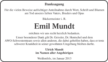 Traueranzeige von Emil Mundt von Mitteldeutsche Zeitung Weißenfels