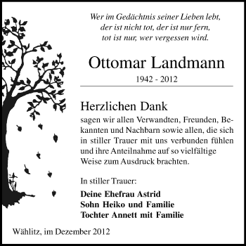 Traueranzeige von Ottomar Landmann von Mitteldeutsche Zeitung Weißenfels